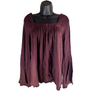 Chaser Blouse Square Neck Long Sleeve Top Maroon Mulberry Long Sleeve Womens M